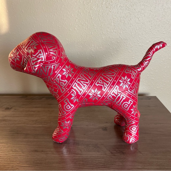 Victoria’s Secret PINK Holiday Dog Plush Large 10" Red Silver Snowflake 2015 - Picture 2 of 12